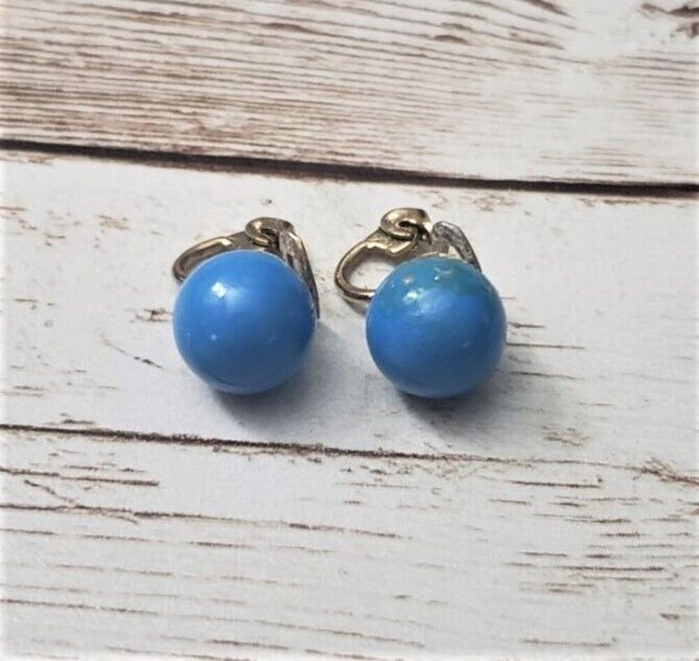 Vintage Clip On Earrings 3/8" Blue Ball - Cosmetic Issues